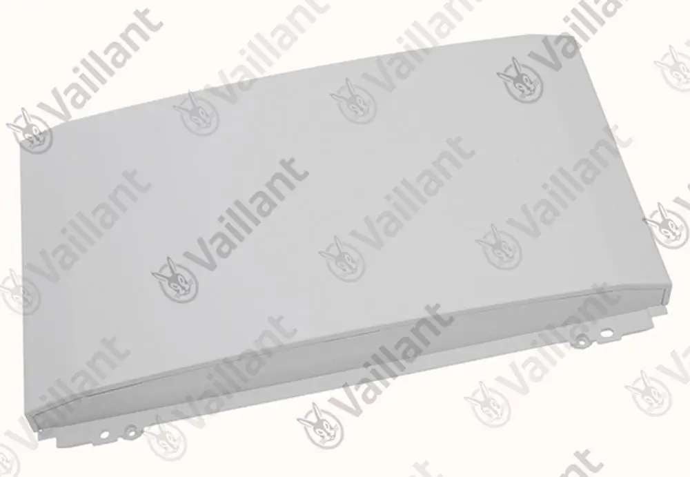 Vaillant Frontblech in hellem Design, geeignet für eine Speicheranlage, flache Form mit Befestigungslöchern an den Seiten.